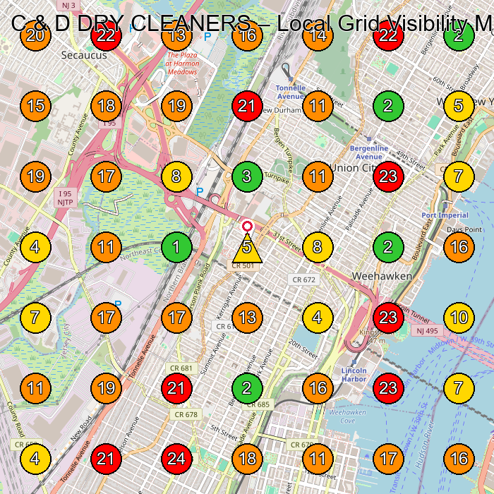 C & D DRY CLEANERS Dry Cleaner GeoGrid ranking map for Union City NJ